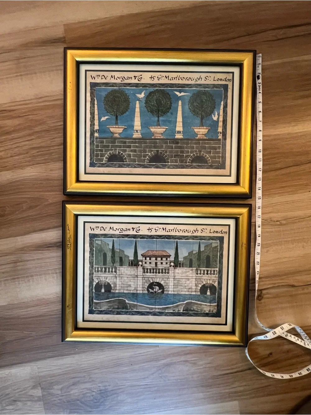 Framed English Botanical and Architectural Art Prints in Gold Frames - Set of 2